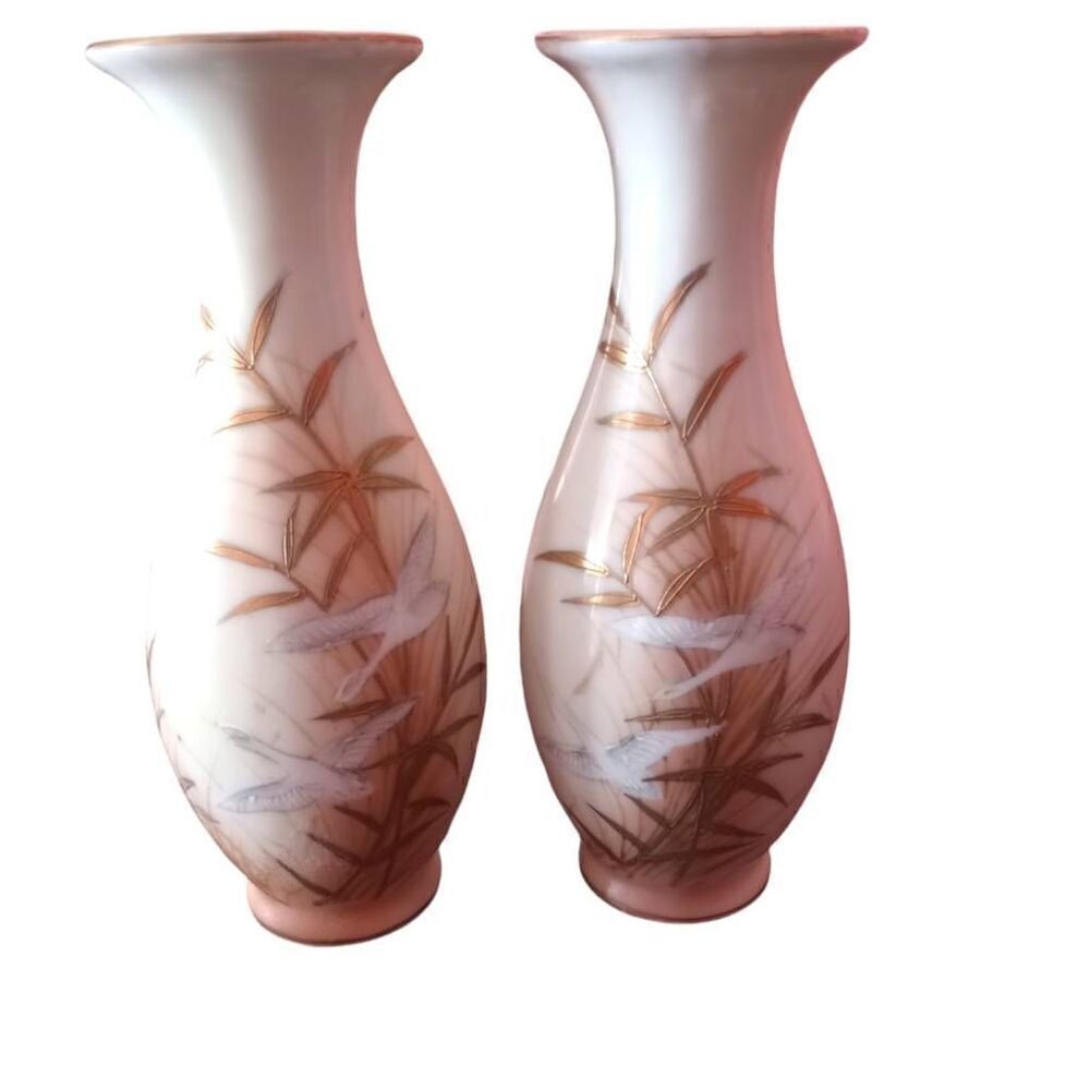 Vintage Ucago Japanese vases. Birds and bamboo